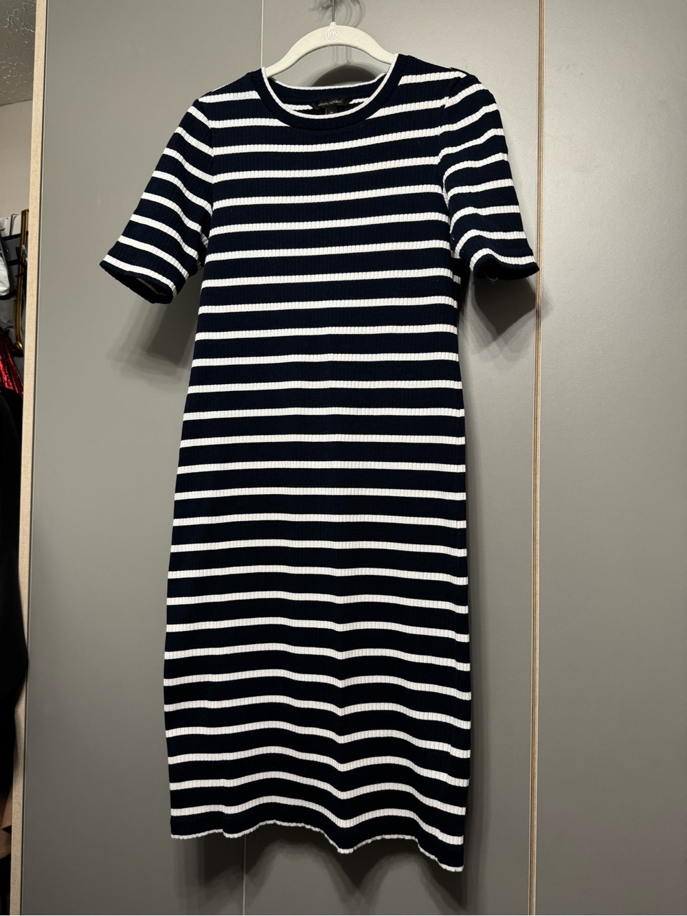 Banana Republic Navy & White Striped Ribbed Midi Dress